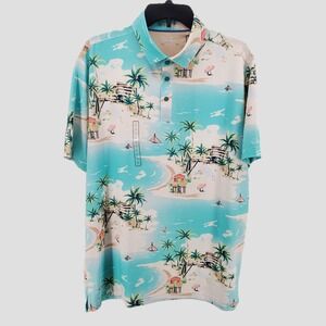 Walter Hagen Performance 11 Novelty Golf Polo Resort Landscape Blue White Large